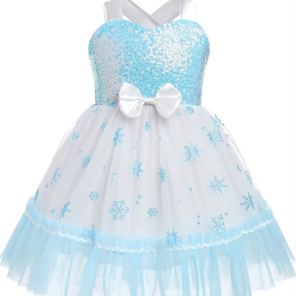Blue and White Seasonal Costume with Sparkling Sequins and Tulle